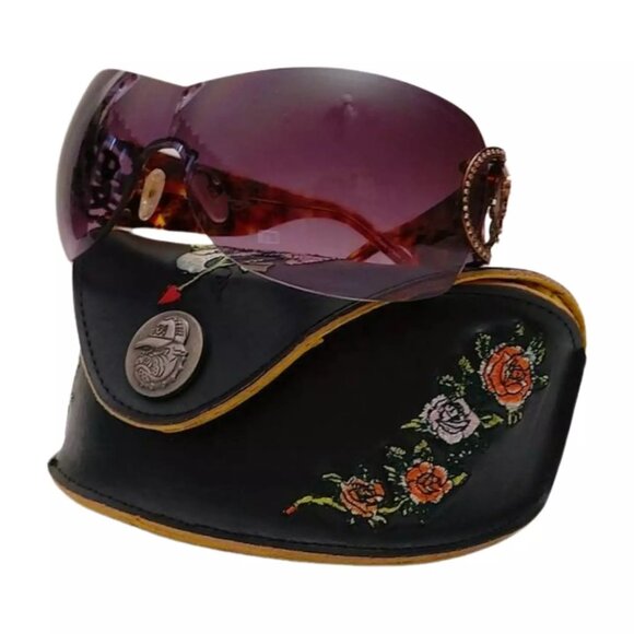 Ed Hardy EHS 024 Tortoise Shield Rimless Floral Design Sunglasses 0270 main image 9
